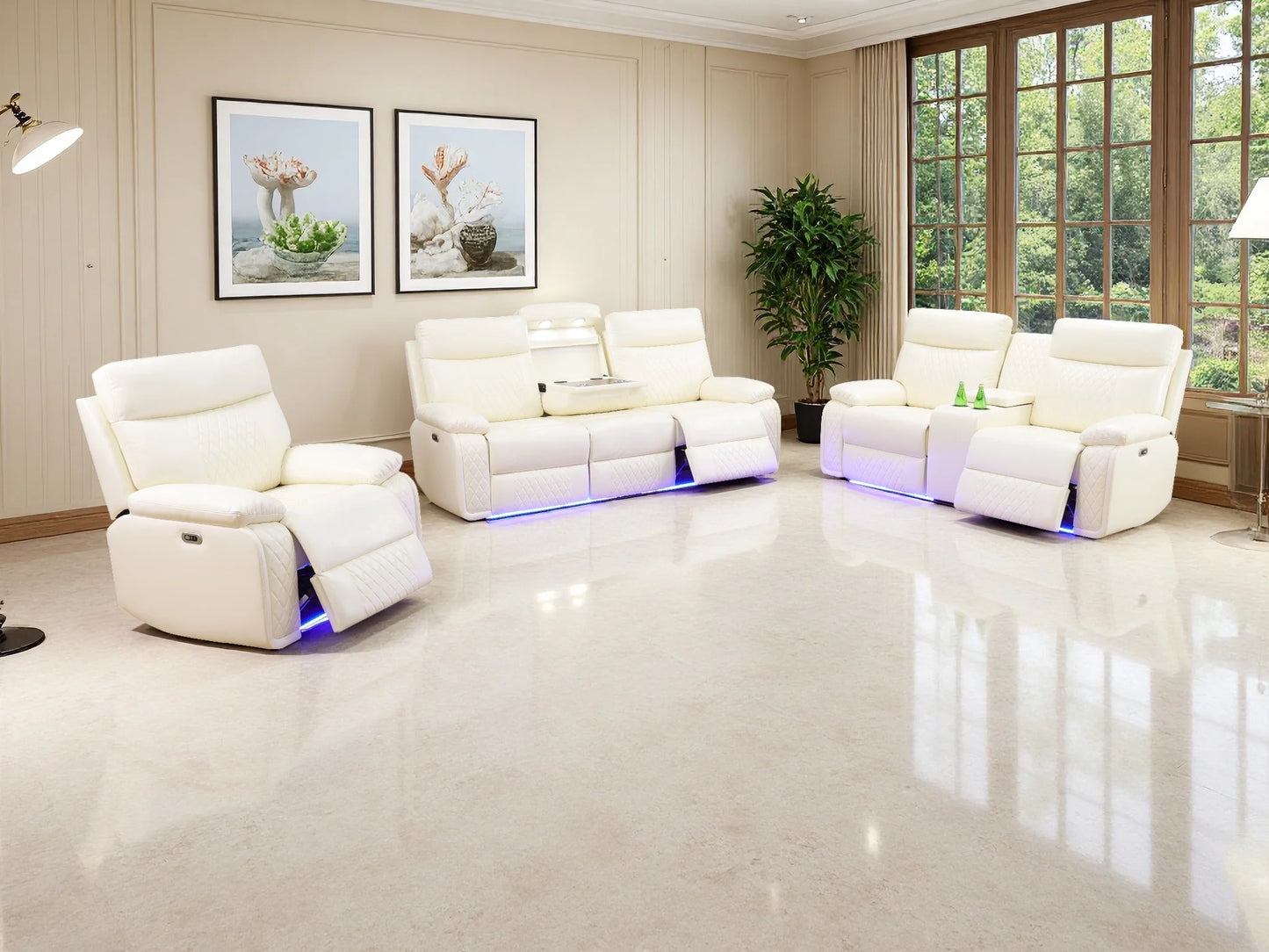 3PCS Leather Power Recliner Sofa with Cup Holder