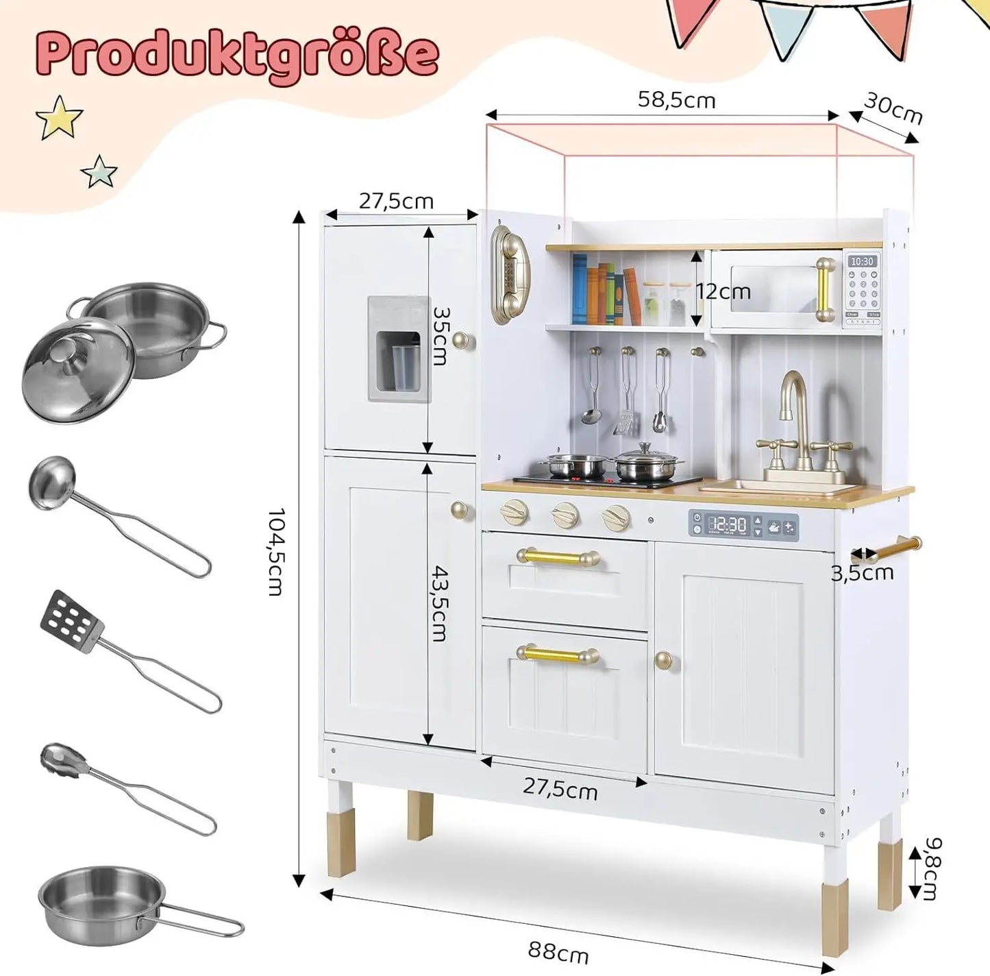Kids Upright Wooden Kitchen Toy Playset