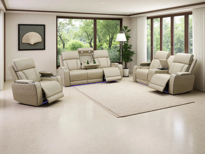 3PCS Leather Power Recliner Sofa with Cup Holder