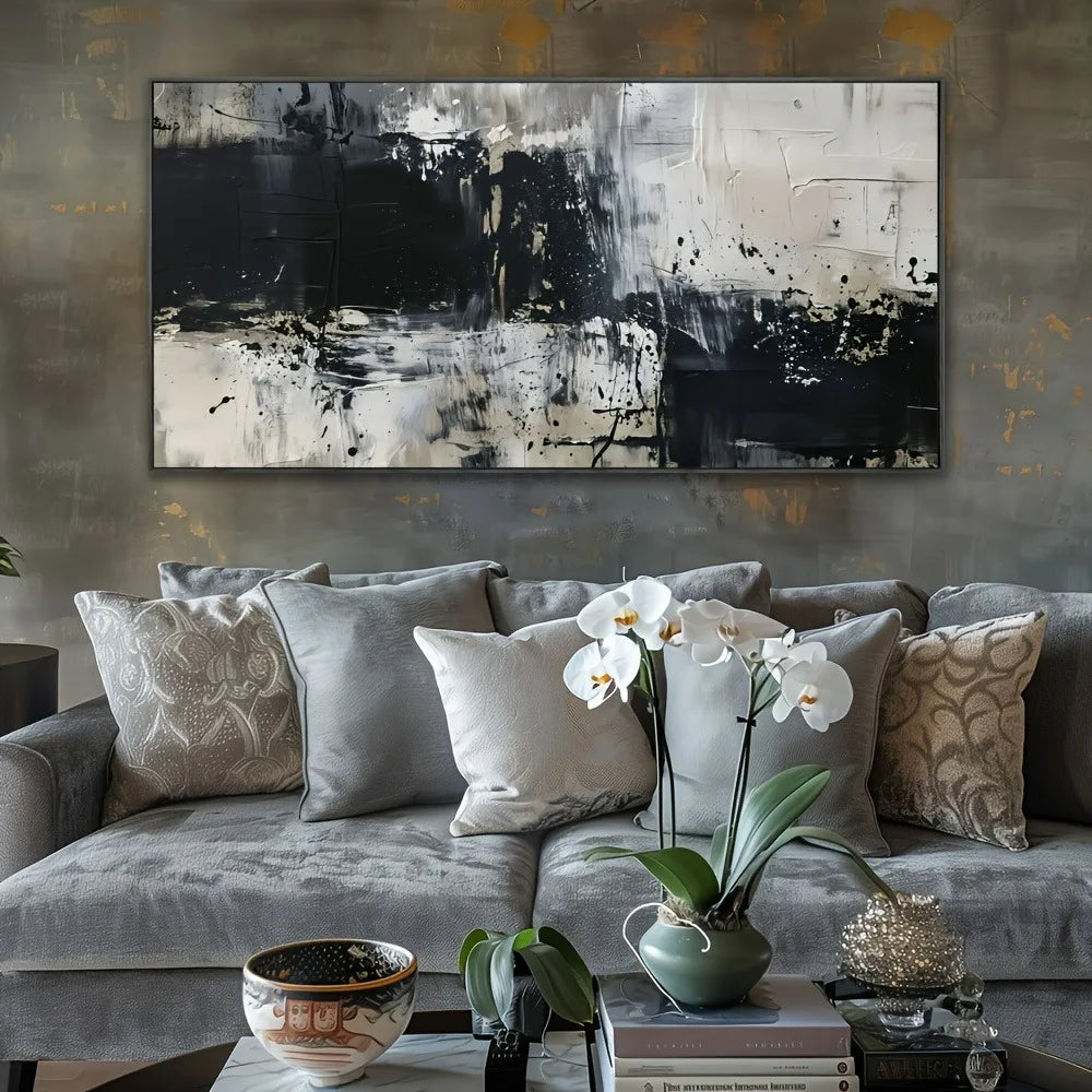 Abstract Canvas Mural, Black and Gray
