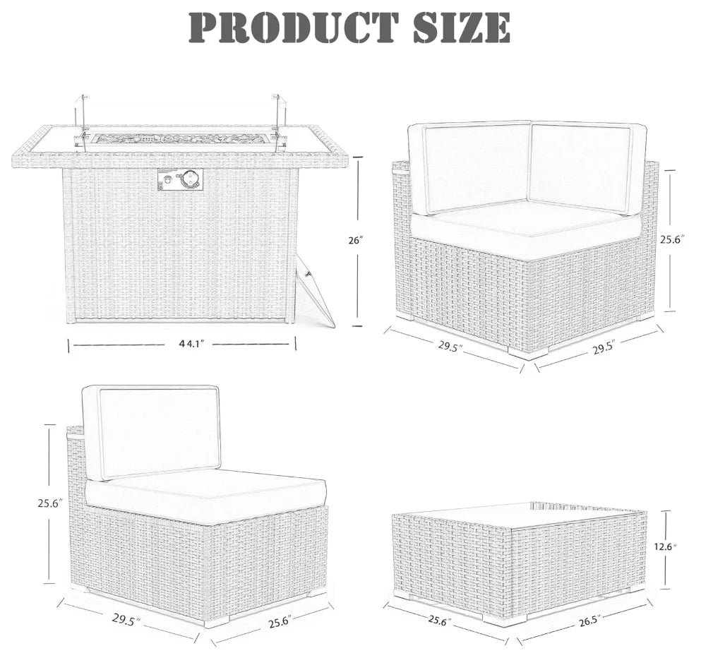 Patio Furniture Set with 44" Propane Gas Fire Pit Table