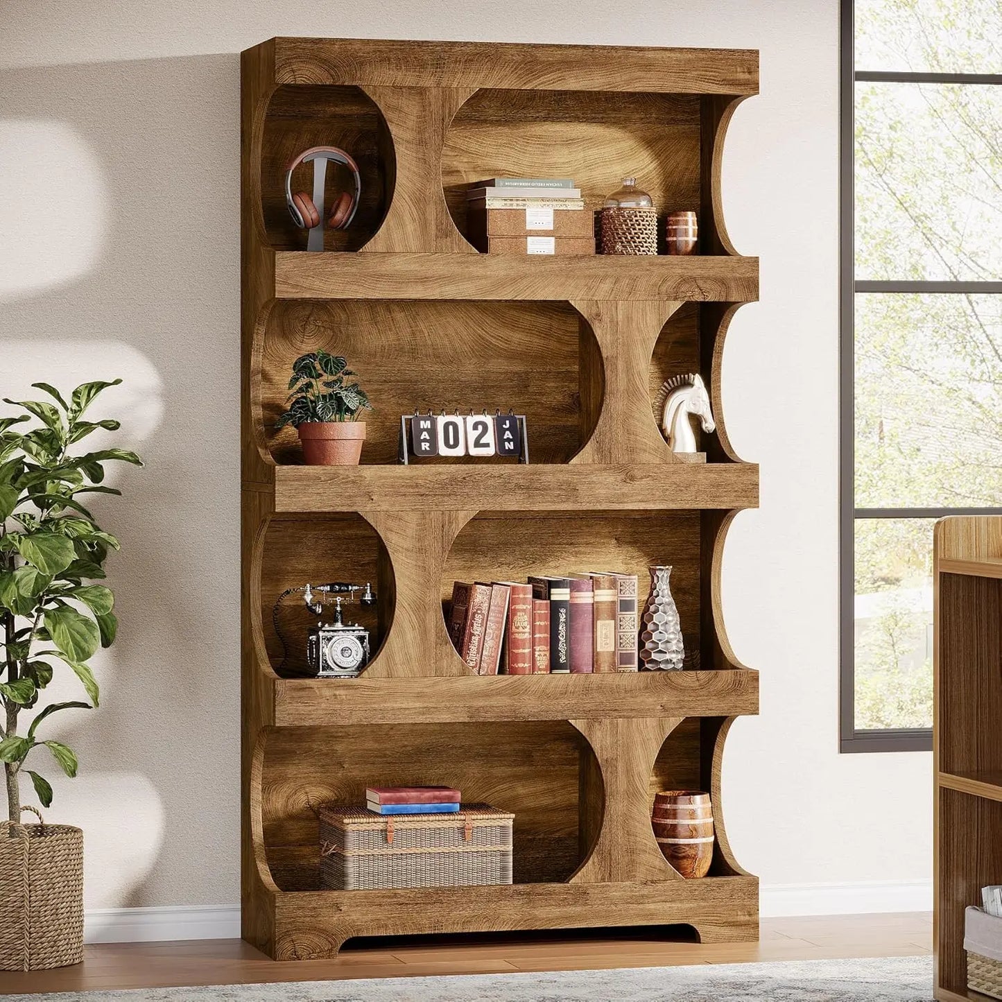 Modern Asymmetrical Bookshelf, Freestanding Display Shelf