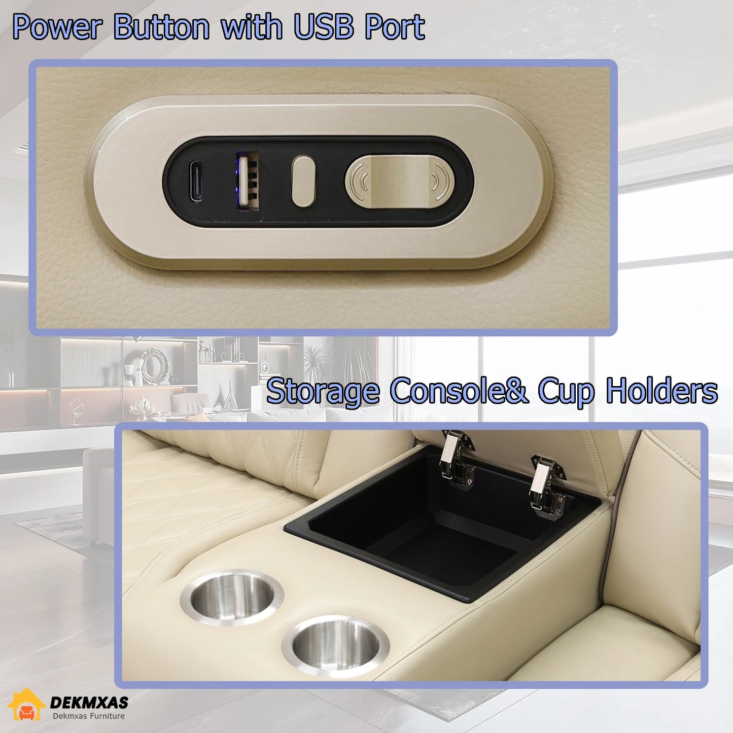 3PCS Leather Power Recliner Sofa with Cup Holder