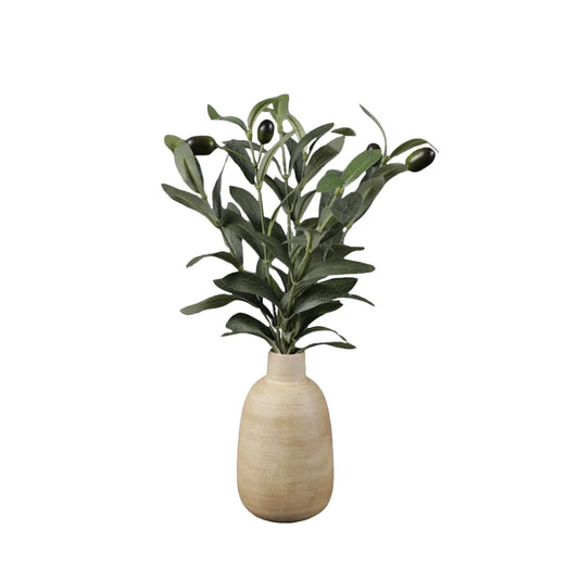 Artificial Olive Potted Plant Wood Finish Vase