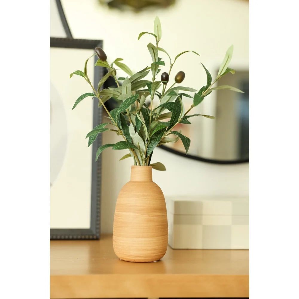 Artificial Olive Potted Plant Wood Finish Vase
