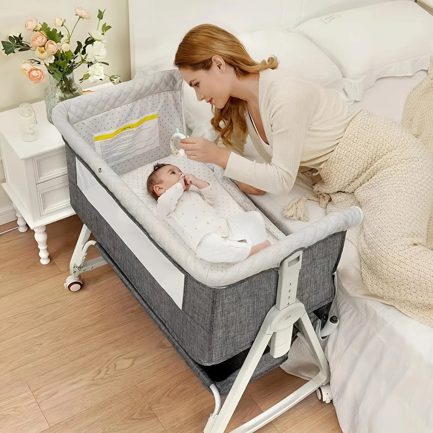 Bedside Bassinet for Baby with Wheels