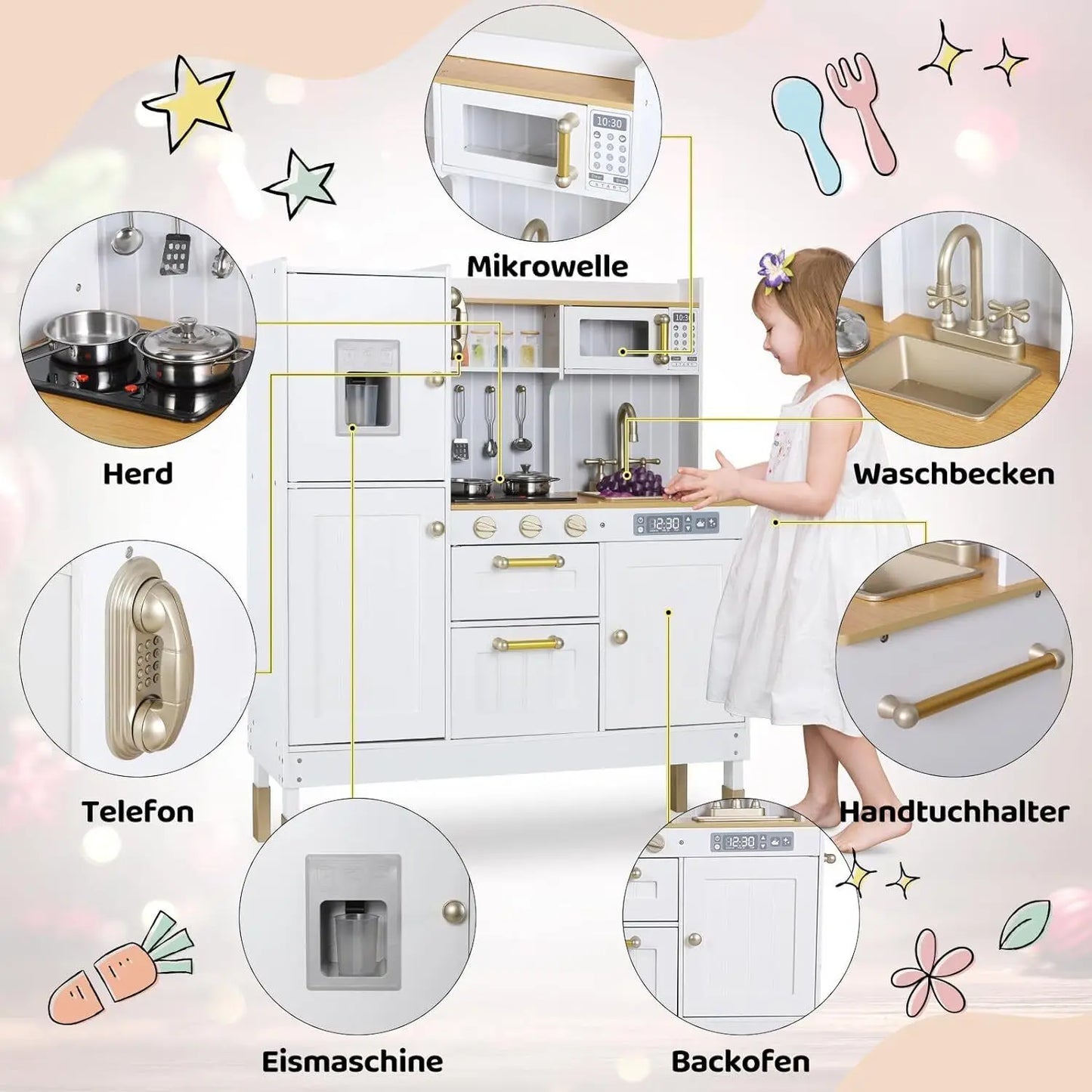 Kids Upright Wooden Kitchen Toy Playset