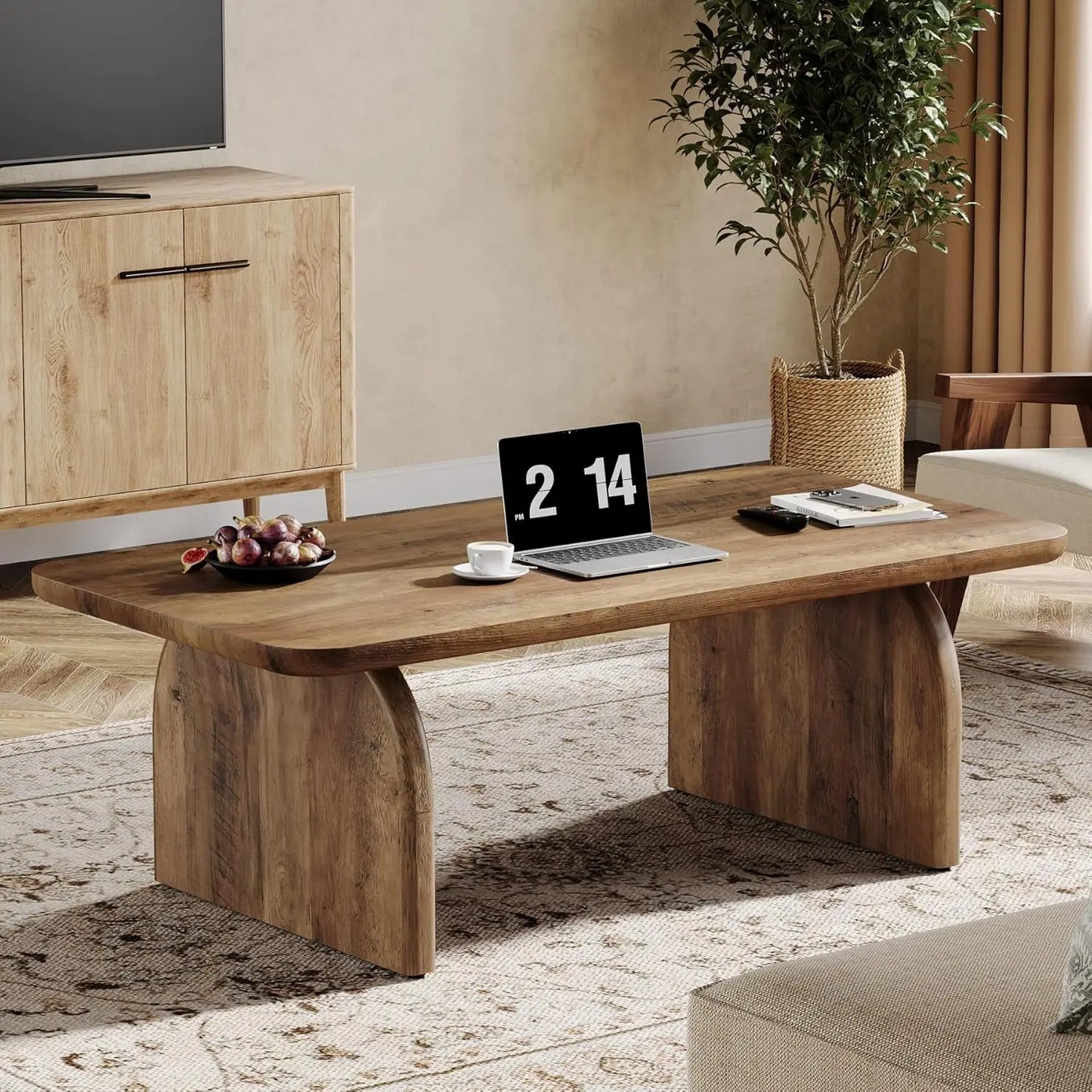 Rectangle Coffee Table,Wood Rectangular Living Room Table, Farmhouse Accent Center Low Cocktail Tea Table with Sturdy Base