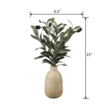 Artificial Olive Potted Plant Wood Finish Vase