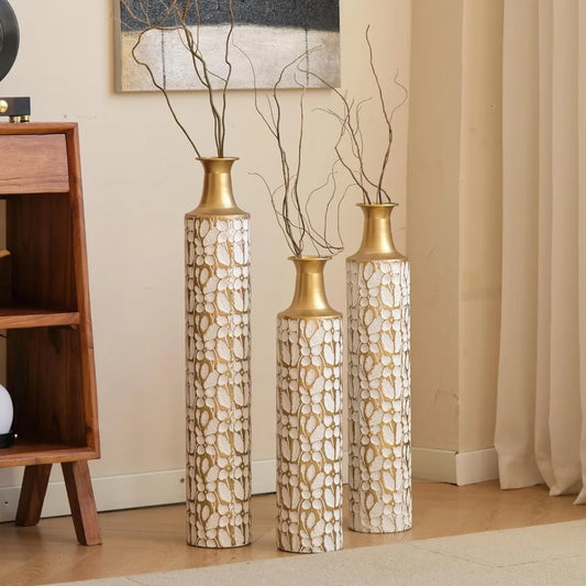 Gold Metal Vase Set of 3