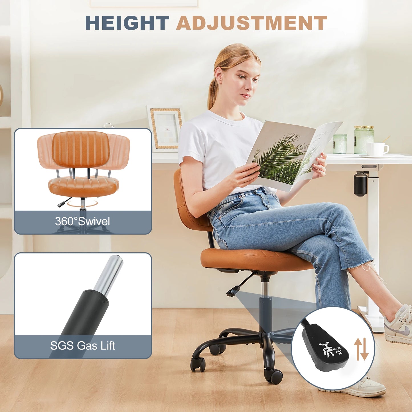 Armless Office Desk Chair Lumbar Support