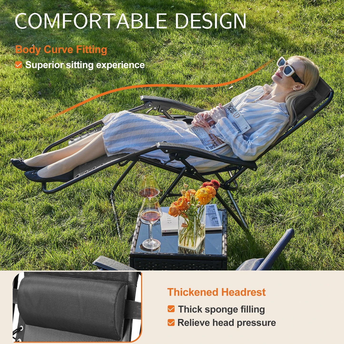 Portable Recliner Chair with Cup Holder&Pillow
