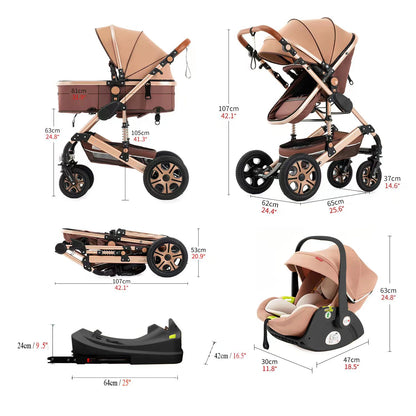 3 in 1 Baby Stroller, Pram With Base