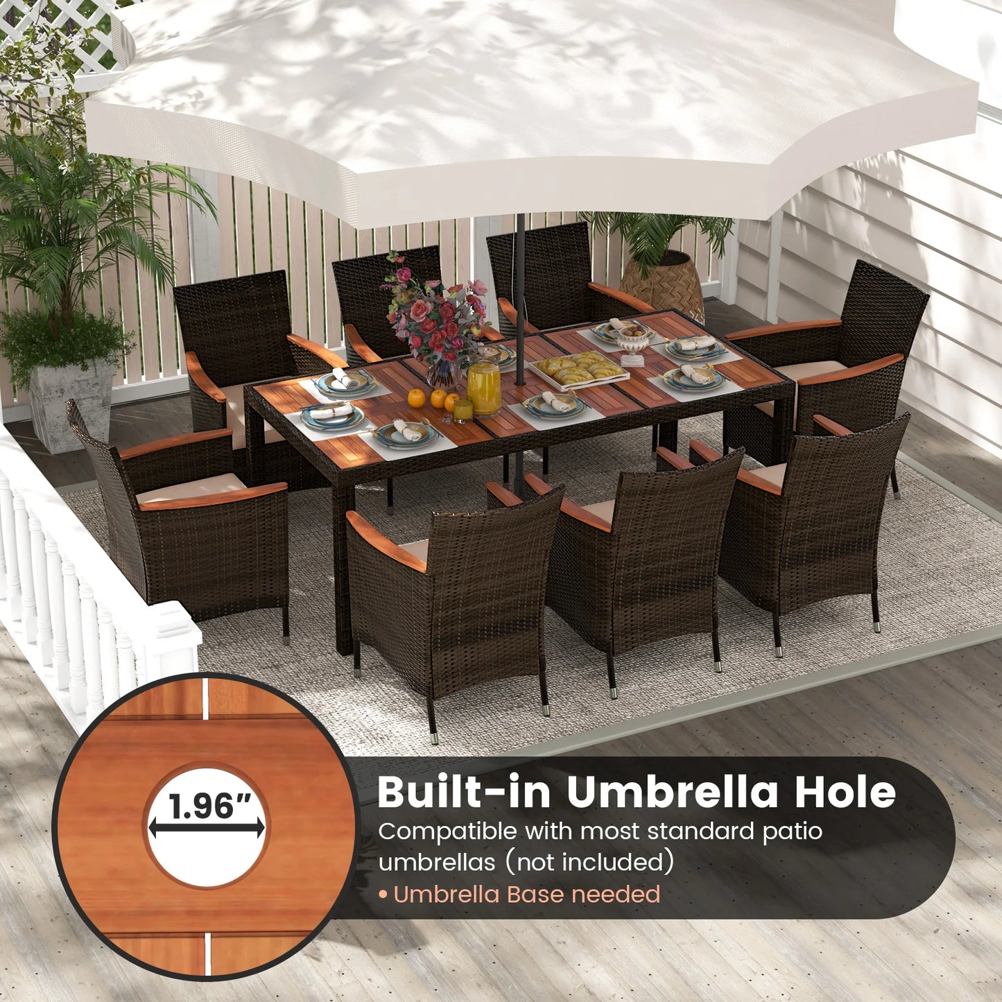 9PCS Patio Wicker Dining Set