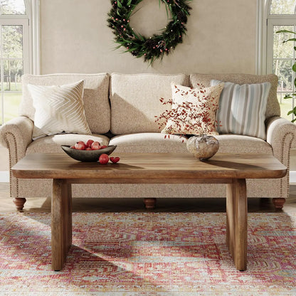 Rectangle Coffee Table,Wood Rectangular Living Room Table, Farmhouse Accent Center Low Cocktail Tea Table with Sturdy Base