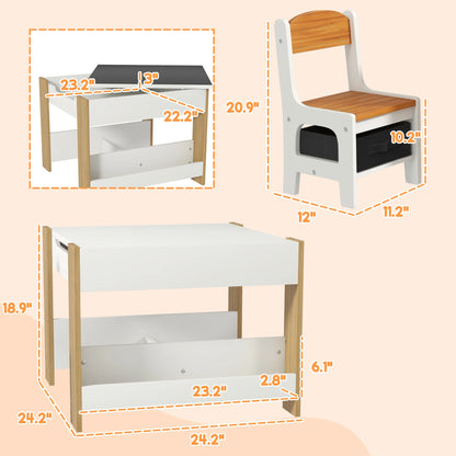 Wooden Kids Table and Chair Set with Blackboard