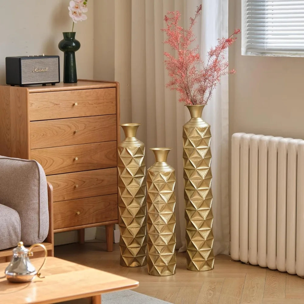 Gold Metal Vase Set of 3
