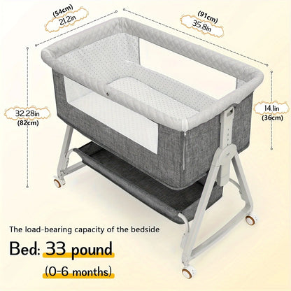 Bedside Bassinet for Baby with Wheels
