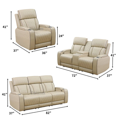 3PCS Leather Power Recliner Sofa with Cup Holder