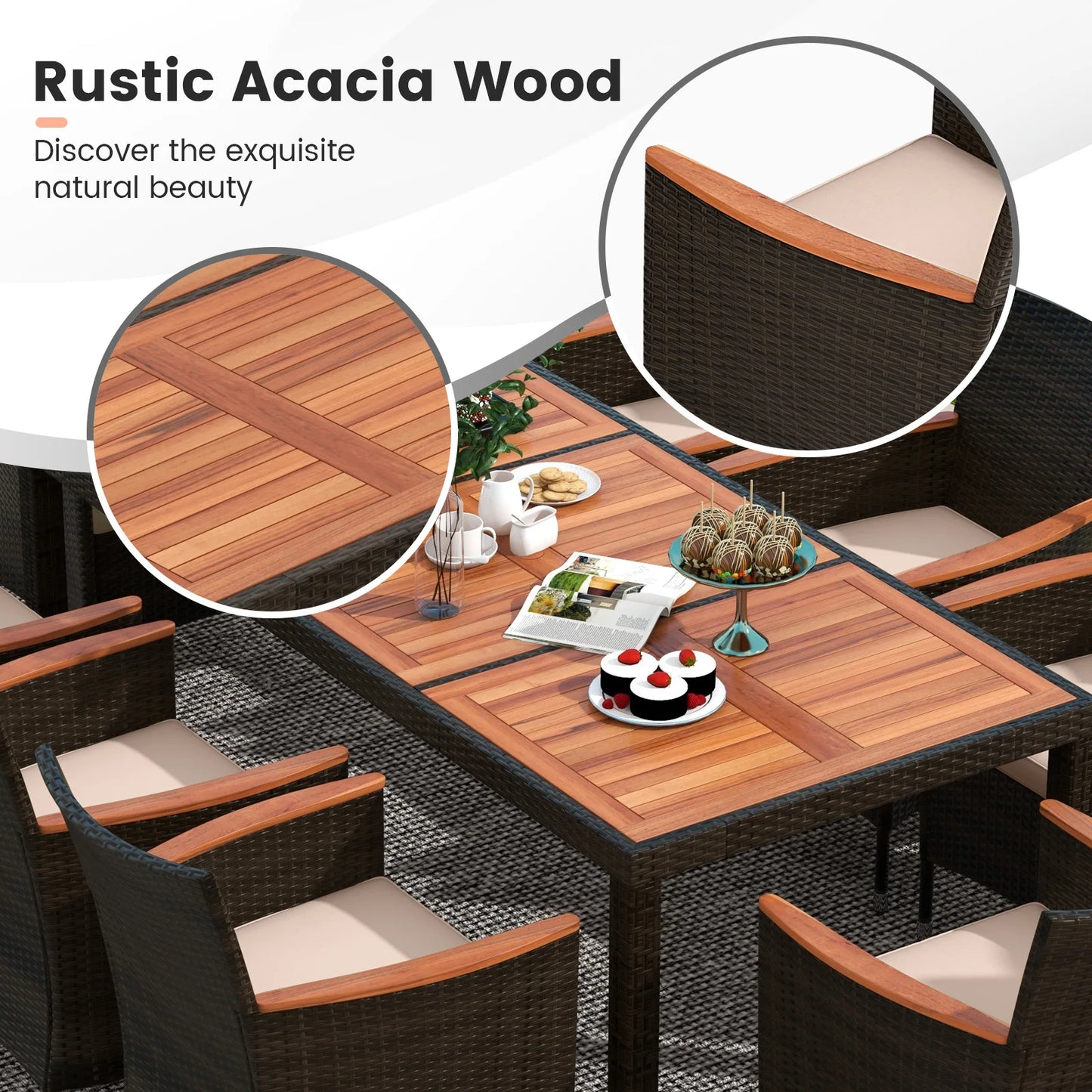 9PCS Patio Wicker Dining Set
