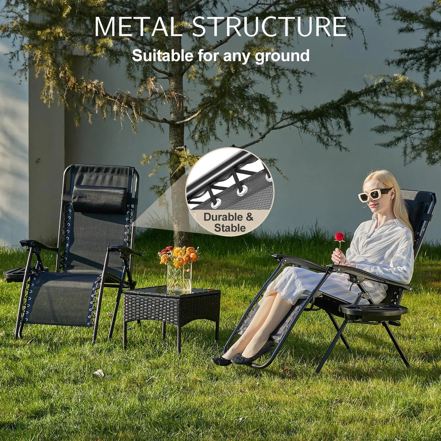 Portable Recliner Chair with Cup Holder&Pillow
