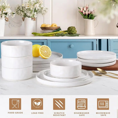 18 Piece Ceramic Plates and Bowls Dinnerware