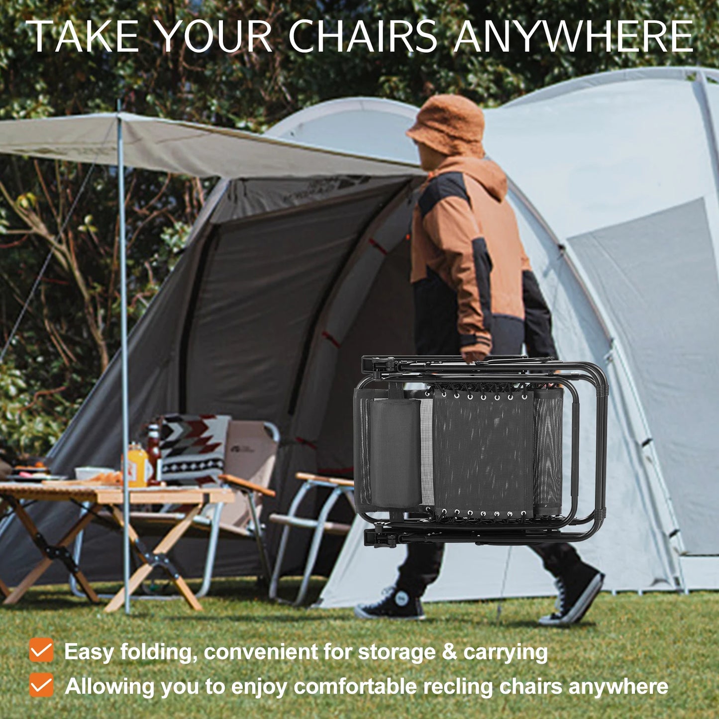 Portable Recliner Chair with Cup Holder&Pillow