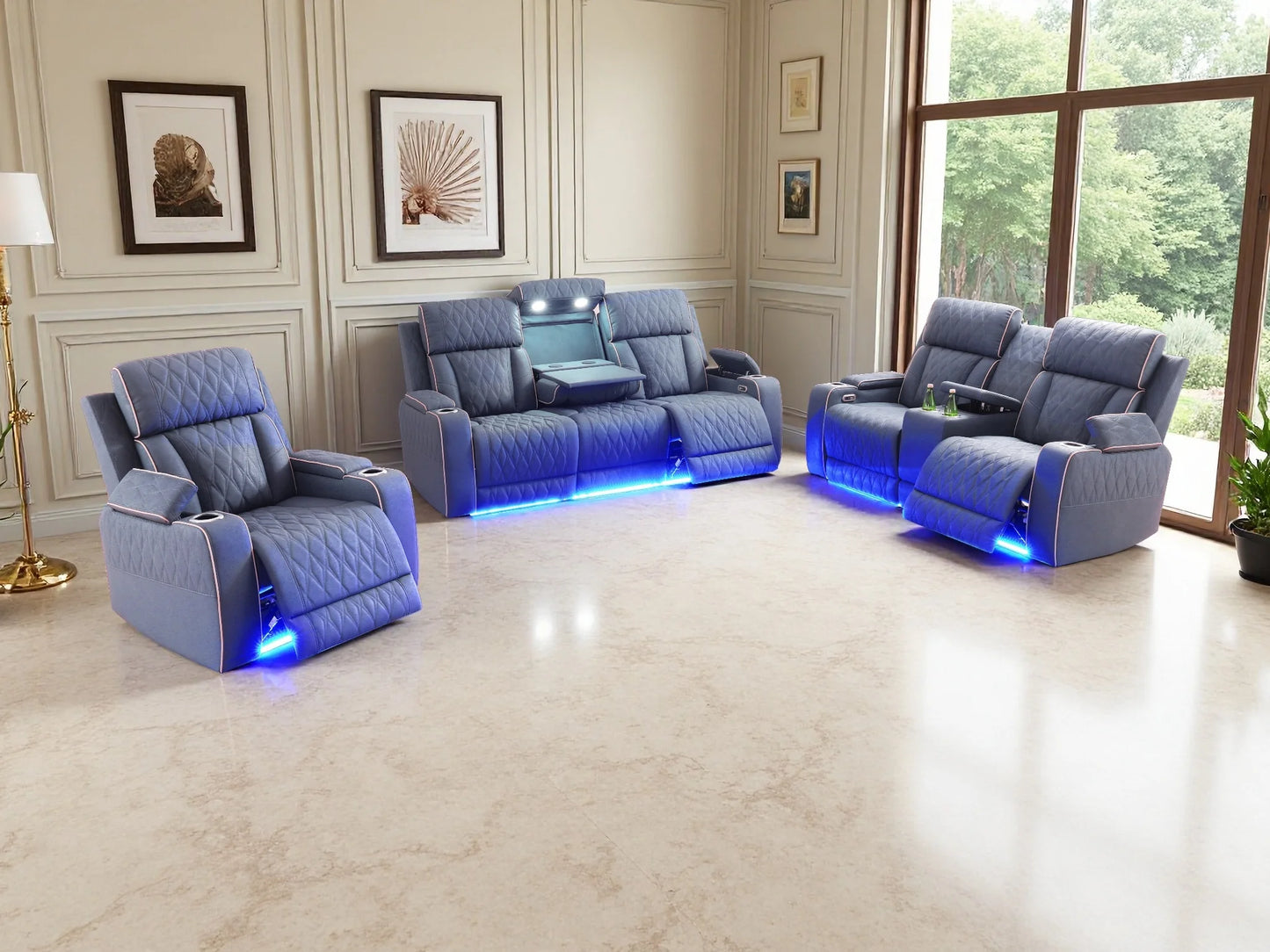 3PCS Leather Power Recliner Sofa with Cup Holder