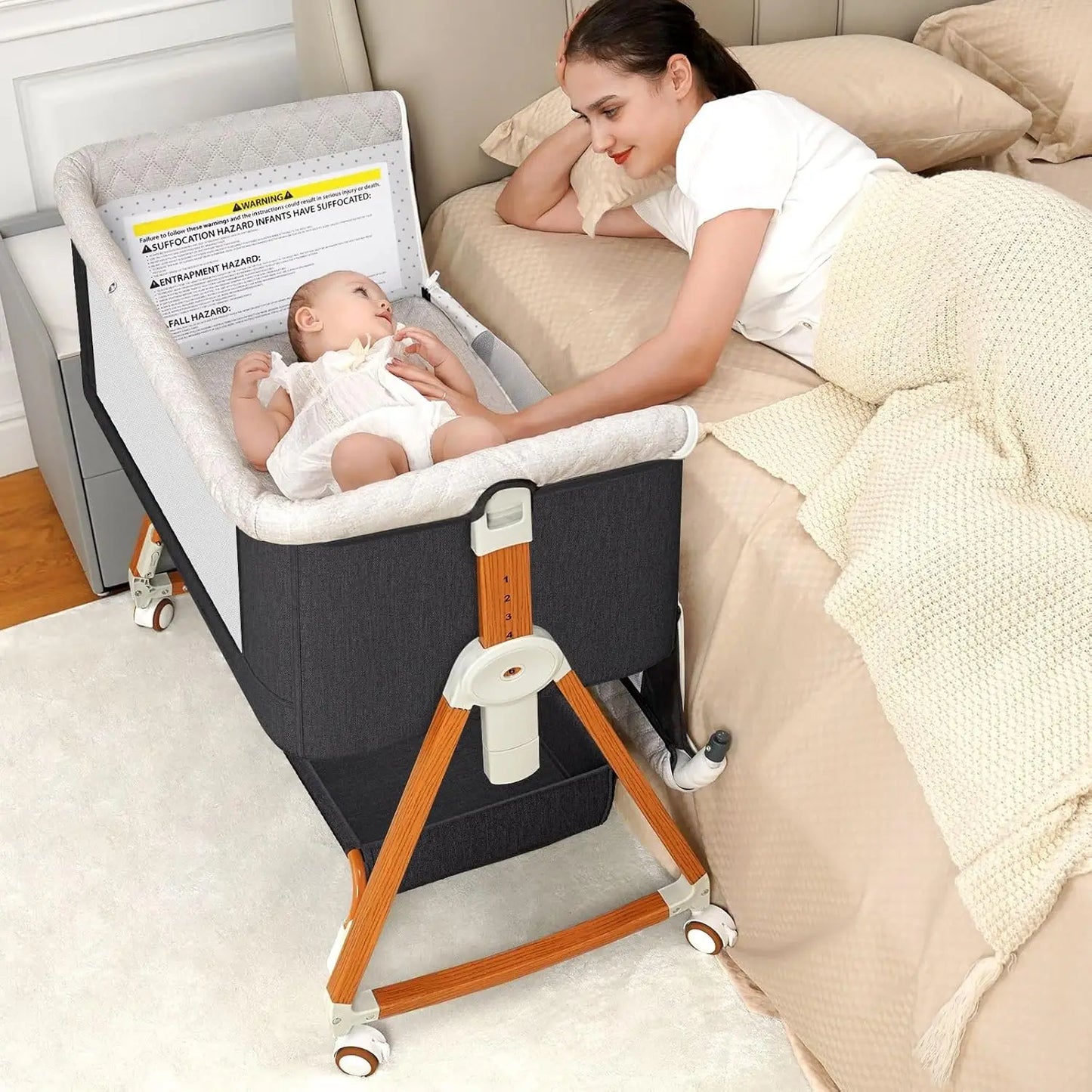 Bedside Bassinet for Baby with Wheels
