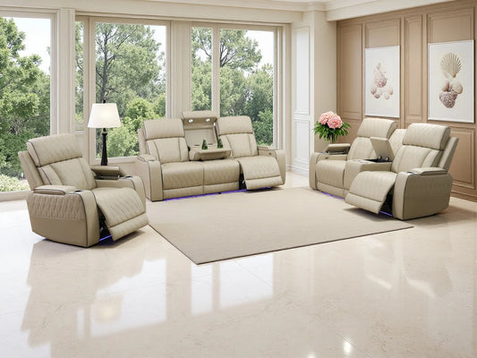 3PCS Leather Power Recliner Sofa with Cup Holder