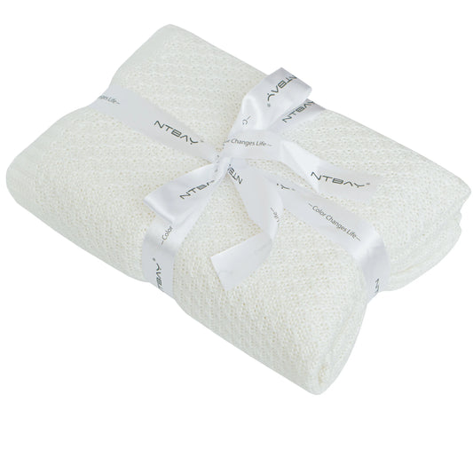 Natural Bamboo Cable Knit Toddler Blanket