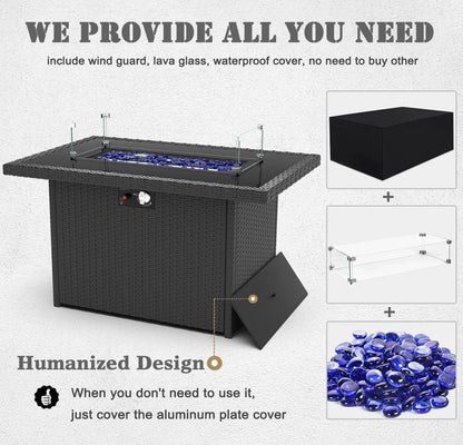 Patio Furniture Set with 44" Propane Gas Fire Pit Table