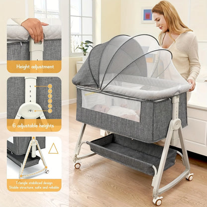 Bedside Bassinet for Baby with Wheels