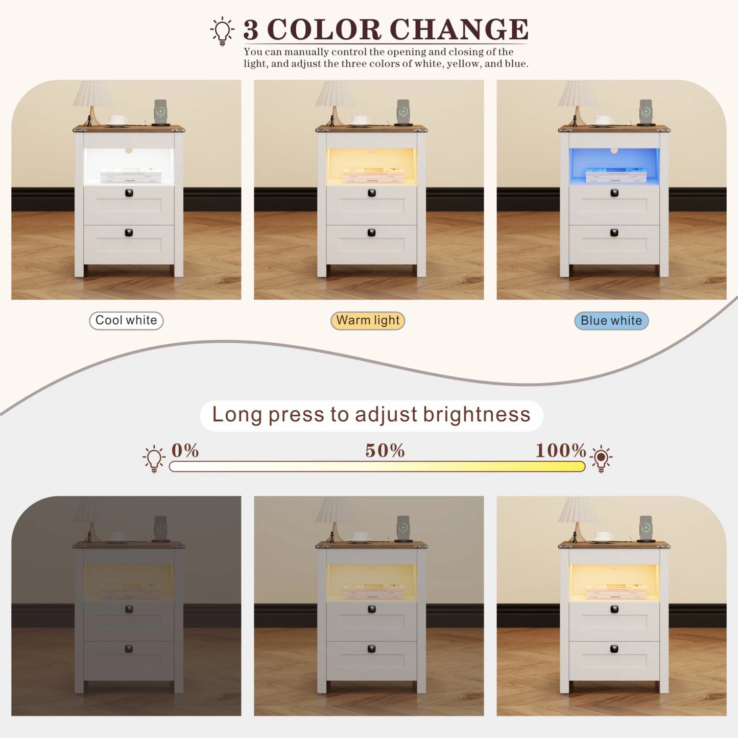 LED Nightstand with Gun Drawer & Invisible Lock