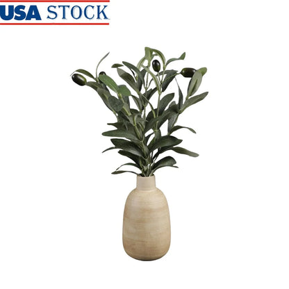 Artificial Olive Potted Plant Wood Finish Vase