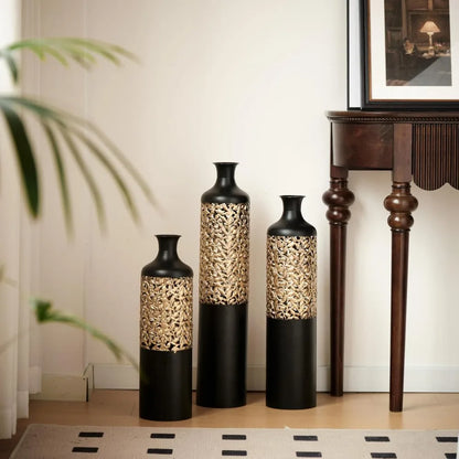Gold Metal Vase Set of 3