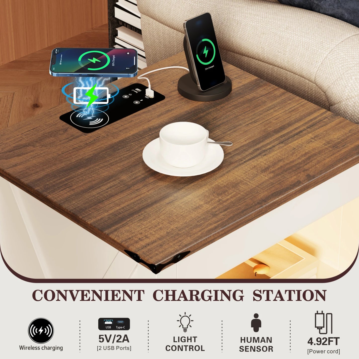 LED Nightstand with Gun Drawer & Invisible Lock
