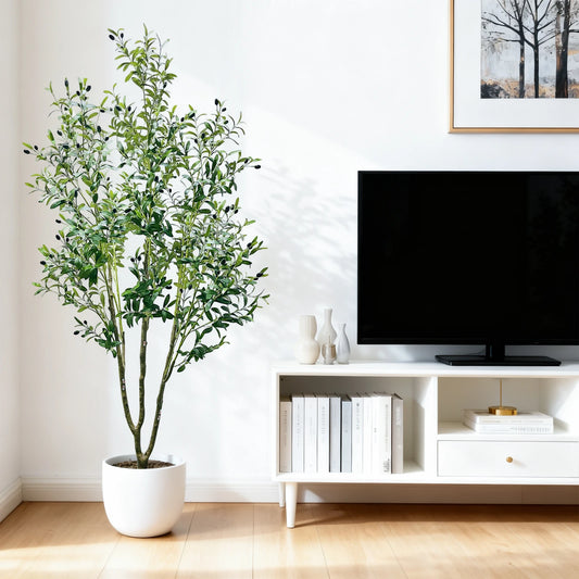 Olive Plant in Pot with Realistic Leaves & Fruits