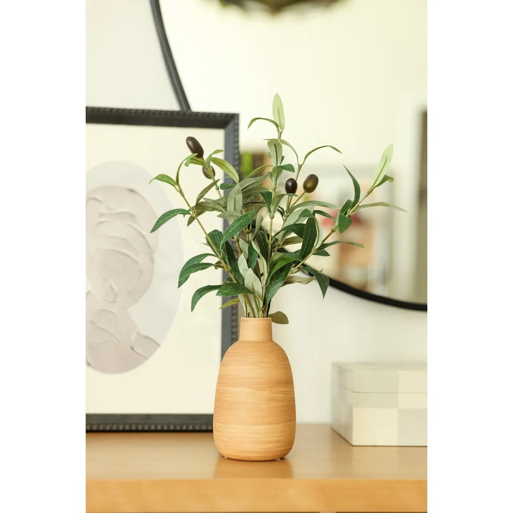 Artificial Olive Potted Plant Wood Finish Vase
